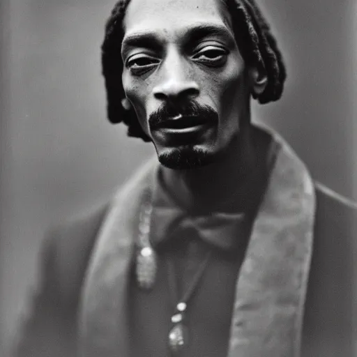 Prompt: a vintage photograph of Snoop Dogg by Julia Margaret Cameron, portrait, 40mm lens, shallow depth of field, split lighting