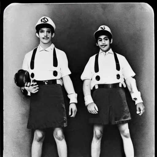 Prompt: a photograph of the mario brothers taken when they were in high school