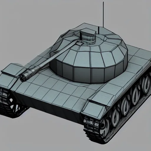 Image similar to Low polygpm render of a tank on a white background, isometric 3d, ultra HD