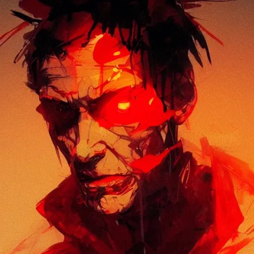 Image similar to portrait of an emaciated man bathed in red light, dramatic lighting, illustration by Greg rutkowski, yoji shinkawa, 4k, digital art, concept art, trending on artstation