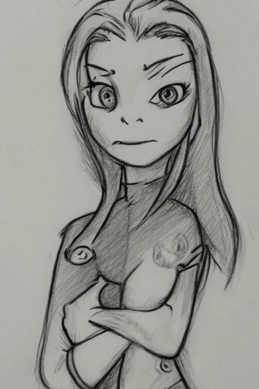 Prompt: milt kahl intricate symmetrical pencil sketch portrait of kim possible