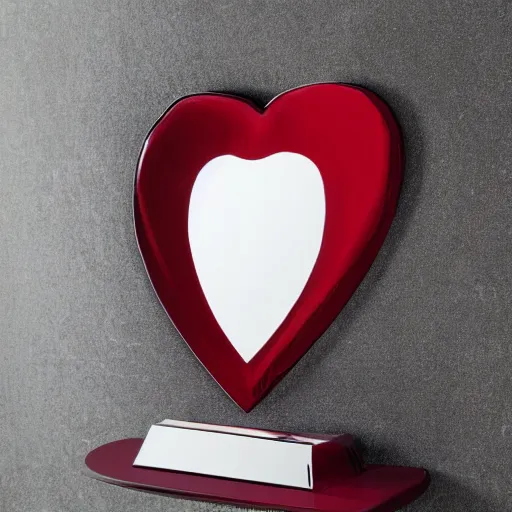 Prompt: a mirror in the shape of a heart with red accents designed by vera wang