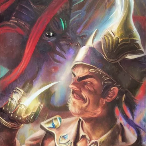 Image similar to xander the collector, magic the gathering, oil painting, detailed, distant - mid shot, full portrait