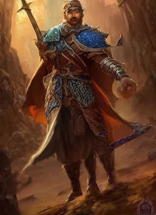 Image similar to middle eastern, ultra detailed fantasy, dndbeyond, bright, colourful, realistic, dnd character portrait, full body, pathfinder, pinterest, art by ralph horsley, dnd, rpg, lotr game design fanart by concept art, behance hd, artstation, deviantart, hdr render in unreal engine 5