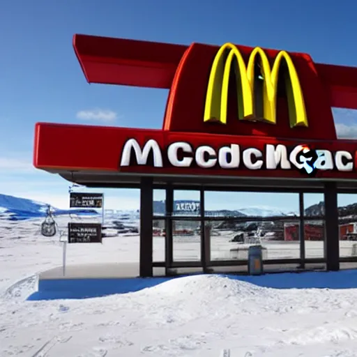 Prompt: a mcdonalds located in the middle of antarctica