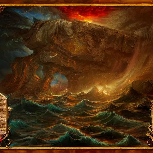 Image similar to secret foundry oath of pummelling maelstrom evocation in the days of noah, detailed, intricate, advanced, 8 k resolution