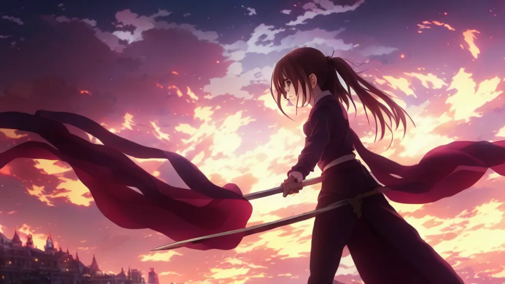 Image similar to emma watson in heavens feel movie, demon slayer, ufotable, kyoani, high quality, artstation, greg rutkowski, cinematic, city background, night time, rooftop, fate stay night, unlimited blade works, greg rutkowski, high resolution, dynamic pose, close up, street clothes, action, anime, high angle, sakuga