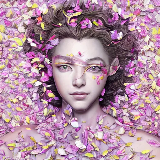 Prompt: the portrait of an absurdly beautiful, graceful, elegant mature young woman made of petals looking up, an ultrafine detailed illustration by kim jung gi, irakli nadar, intricate linework, bright colors, octopath traveler, final fantasy, angular, unreal engine 5 highly rendered, global illumination, radiant light, detailed and intricate environment