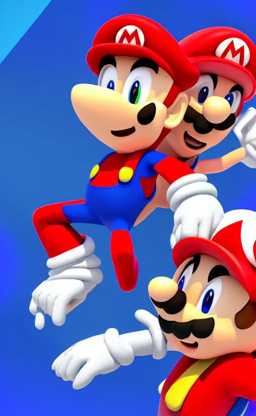 Image similar to a 3 d render of sonic hugging mario