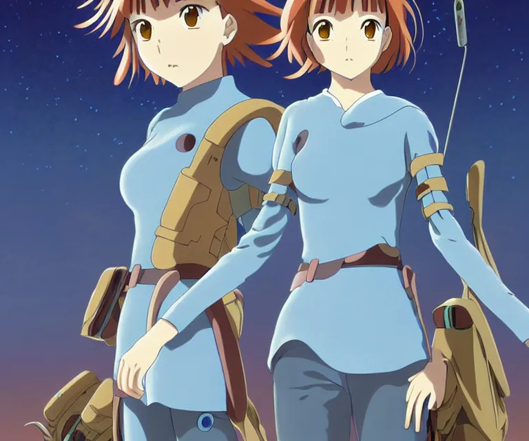 Prompt: anime art full body portrait character nausicaa by hayao miyazaki concept art, anime key visual of elegant young female, short brown hair and large eyes, finely detailed perfect face delicate features directed gaze, valley of the wind and mountains background landscape scenery, trending on pixiv fanbox, studio ghibli, extremely high quality artwork by kushart krenz cute sparkling eyes