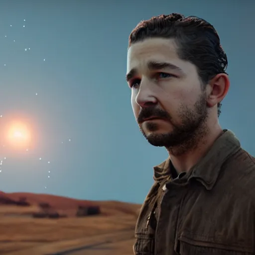 Prompt: epic cinematic film still of shia labeouf in interstellar, intricate artwork by tooth wu and wlop and beeple, octane render, hyper realism, 8 k