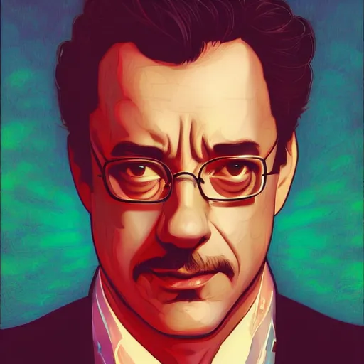 Prompt: Tom Hanks as Tony Stark, ambient lighting, 4k, alphonse mucha, lois van baarle, ilya kuvshinov, rossdraws, artstation