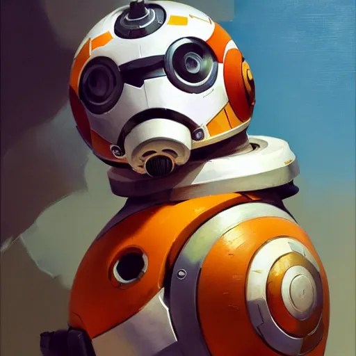 Image similar to greg manchess portrait painting of bb 8 as overwatch character, medium shot, asymmetrical, profile picture, organic painting, sunny day, matte painting, bold shapes, hard edges, street art, trending on artstation, by huang guangjian and gil elvgren and sachin teng