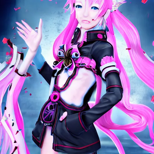 Image similar to no escape from beneath stunningly absurdly beautiful omnipotent asi goddess junko enoshima with multiple twisted megalomaniacal personalities, symmetrical perfect face, porcelain skin, pink twintail hair and cyan eyes, ultra detailed, digital art, unreal engine 5, octane render, 2 d anime, 8 k