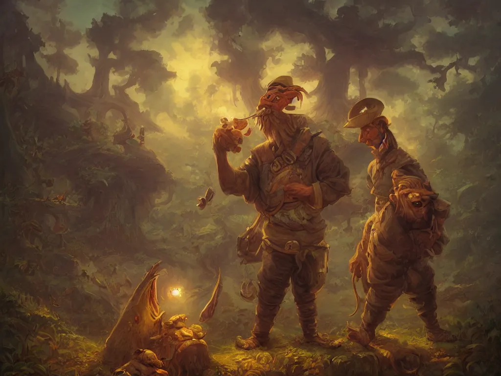 Image similar to man with fish head wearing farm clothes by andreas rocha, by justin gerard, by anato finnstark