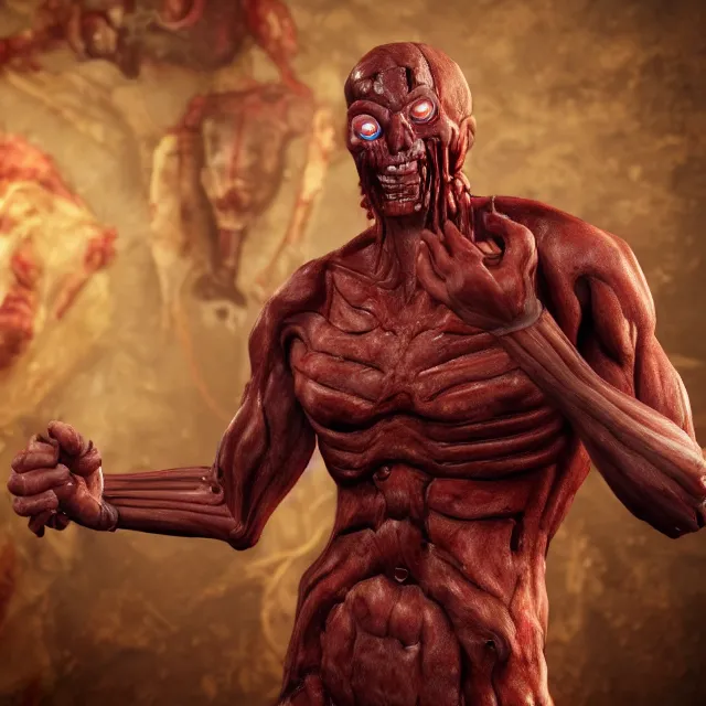 Prompt: skinless meat man in mortal kombat, videogame 3d render, 4k, artstation