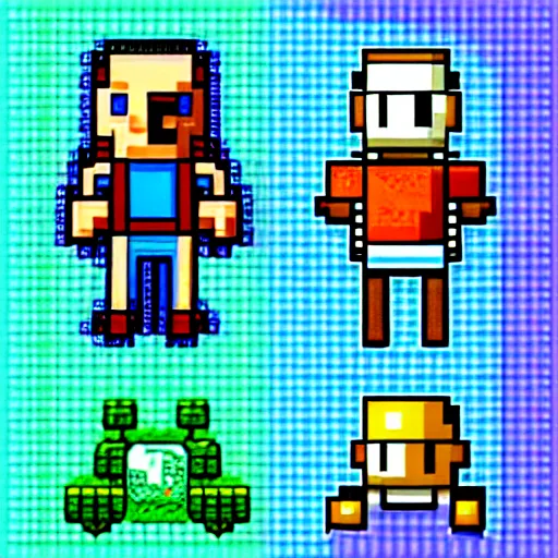 Image similar to vivid clean pixel rpg game style character, 1 2 8 bit, pixel art, nintendo game, pixelart, high quality, no blur, retro game 1 9 8 0 style, sharp geometrical squares