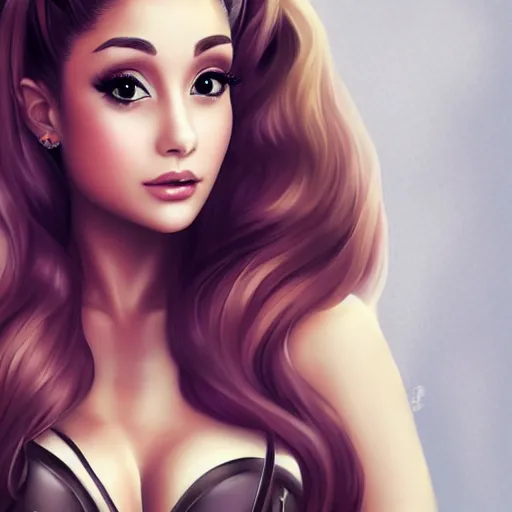 Image similar to portrait of ariana grande, steampunk blouse, vintage shading, by artgerm