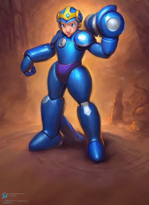 Image similar to Megaman as a fantasy D&D character, portrait art by Donato Giancola and James Gurney, digital art, RPG portrait, unreal 5, trending on artstation