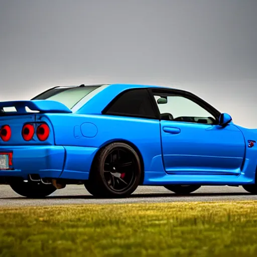 Image similar to electric blue R34 skyline Canadian flag