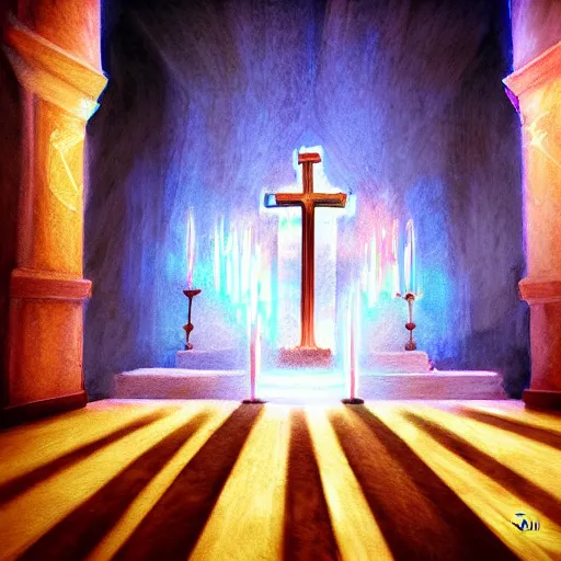 Image similar to sandman in the church, ultra detailled, epic light, digital painting