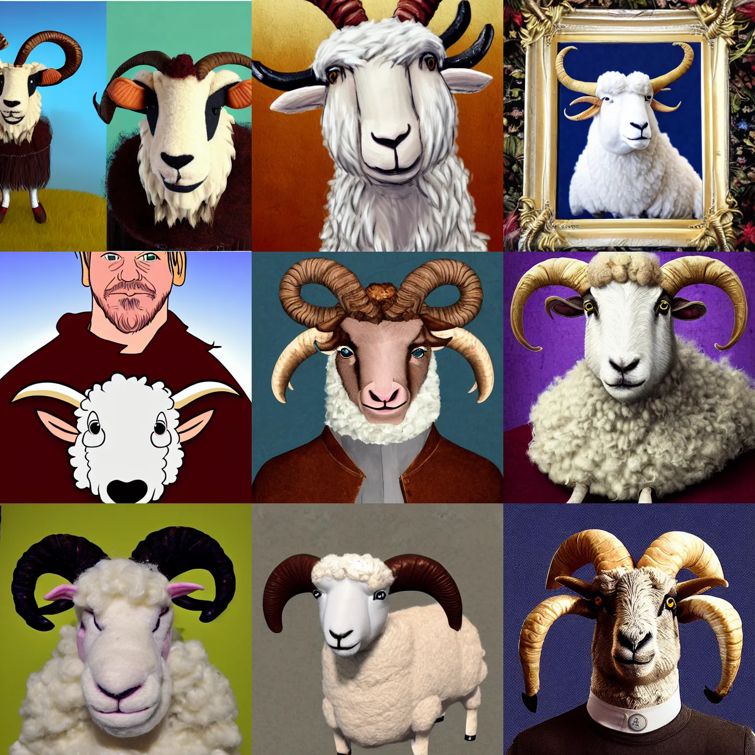 Prompt: portrait of gordon!! ramsay!! as a ram sheep with horns and wool