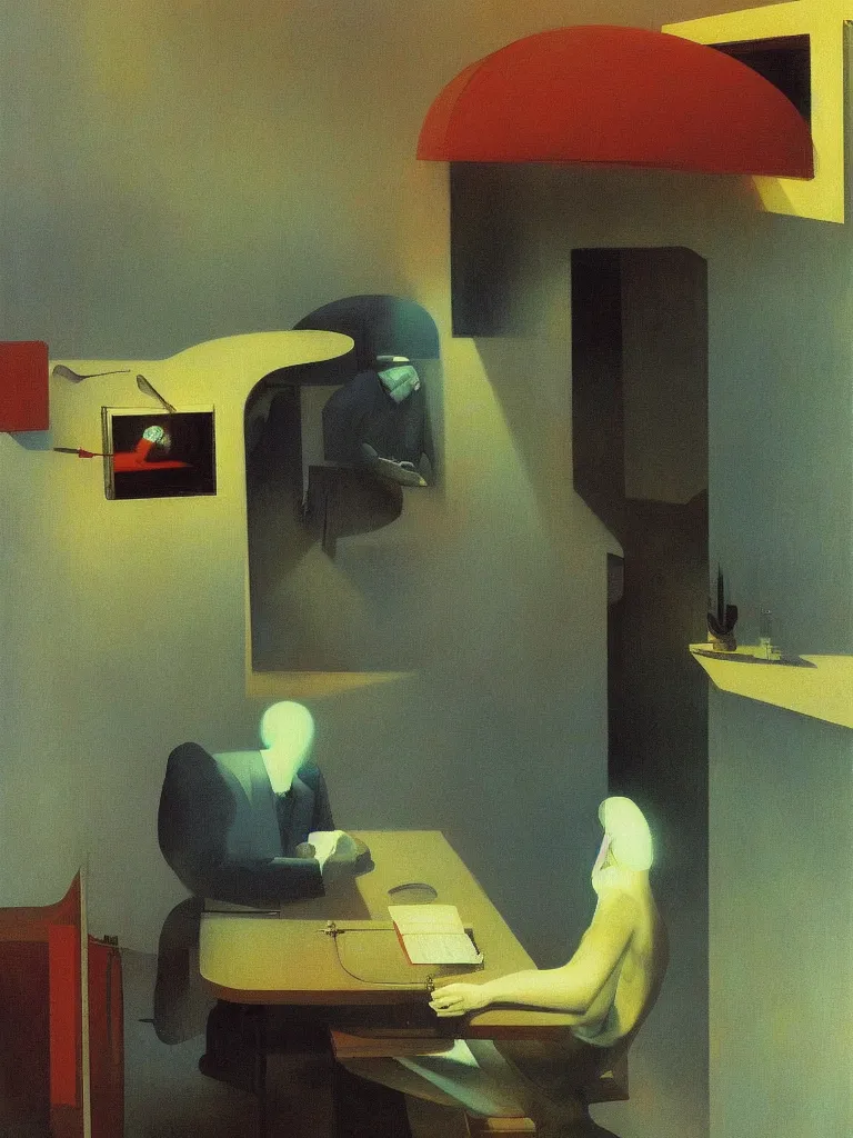 Image similar to reading poetry on the road with a toaster over his head Edward Hopper and James Gilleard, Zdzislaw Beksinski highly detailed