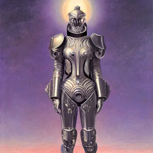 Prompt: full body portrait of beautiful gothic and futuristic fashion model, open space armour, cyber armour, highly detailed, artstation, illustration, composition, 8 k quality, art by jean delville, rene magritte, hyperrealism oil painting