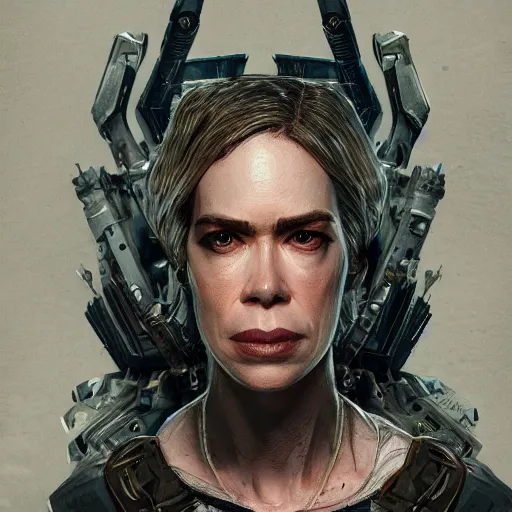 Image similar to sara paulson portrait, dystopia core, apocalyptic, armor, warrior, dramatic, sharp focus, fiction, neon, fantasy, hyper detailed, digital art, trending in artstation, cinematic lighting, studio quality, smooth render, unreal engine 5 rendered, octane rendered, art style and nixeu and wlop and krenz cushart