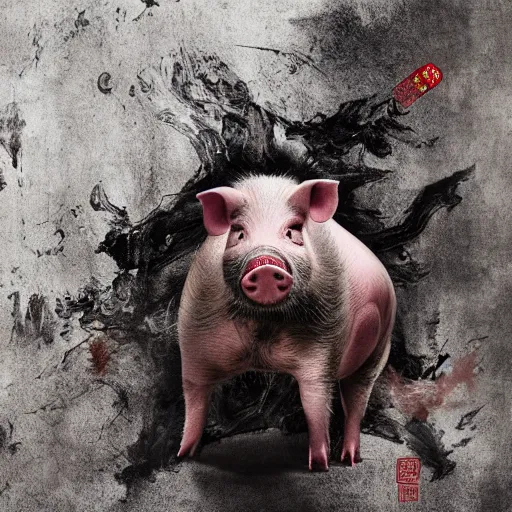 Prompt: The Chinese Zodiac sign of pig warrior, traditional Chinese textures, hyper detail, Unreal engine,Octane render, by Brooke Shaden