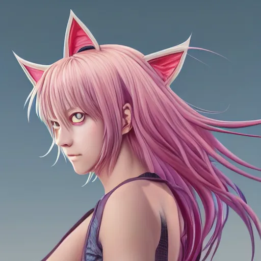Prompt: hyperrealistic painting of a anime cat girl, stunning 3d render inspired art by P. Craig Russell and Barry Windsor-Smith + perfect facial symmetry + dim volumetric lighting, long flowing pink hair, pale skin, ornate crimson gothic armor, full body, confident heroic pose, 8k octane beautifully detailed render, post-processing, extremely hyperdetailed, intricate, epic composition, grim yet sparkling atmosphere, cinematic lighting + masterpiece, trending on artstation, very very detailed, masterpiece, stunning