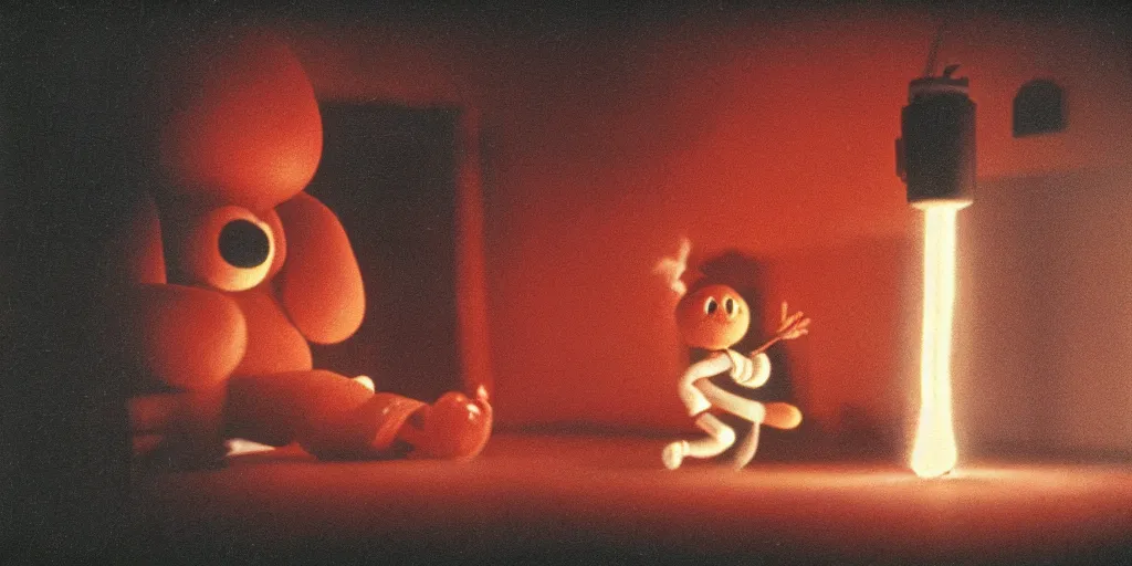 Image similar to detailed medium format photo, polaroid still from tarkovsky movie, reddy kilowatt with electricity coming from his nose, haze, high production value, intricate details, 8 k resolution, hyperrealistic, hdr, photorealistic, high definition, tehnicolor, award - winning photography, masterpiece, amazing colors