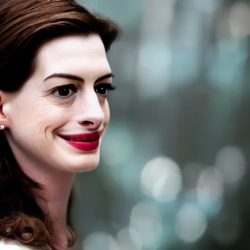 Image similar to portrait of anne hathaway as a harry potter character, nikon, bokeh, focus