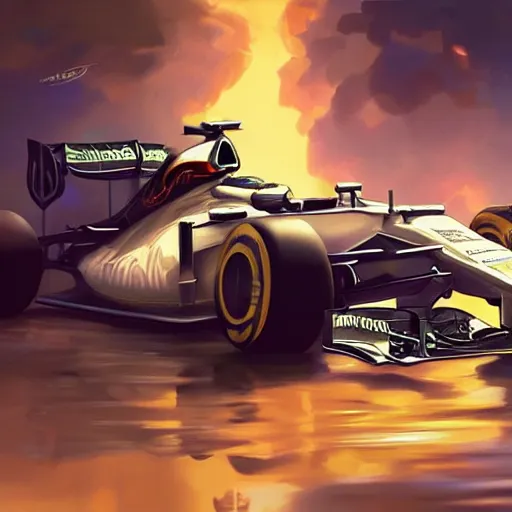 Image similar to formula 1 race, intricate, highly detailed, digital painting, artstation, concept art, smooth, sharp focus, illustration, Unreal Engine 5, 8K, art by artgerm and greg rutkowski and alphonse mucha