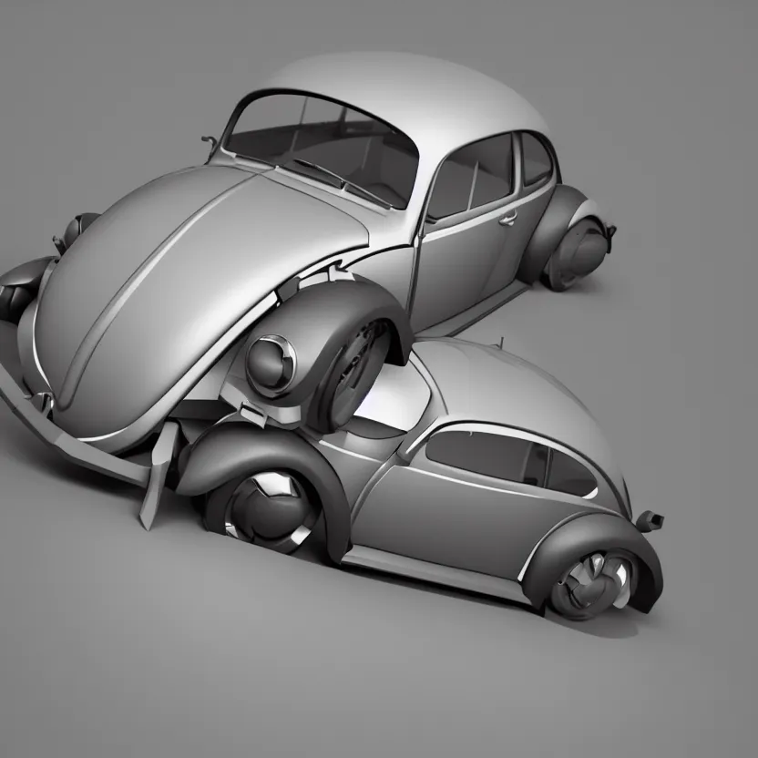 Image similar to a low poly render of a VW Beetle on a bookshelf, octane render, unreal engine 5, high quality