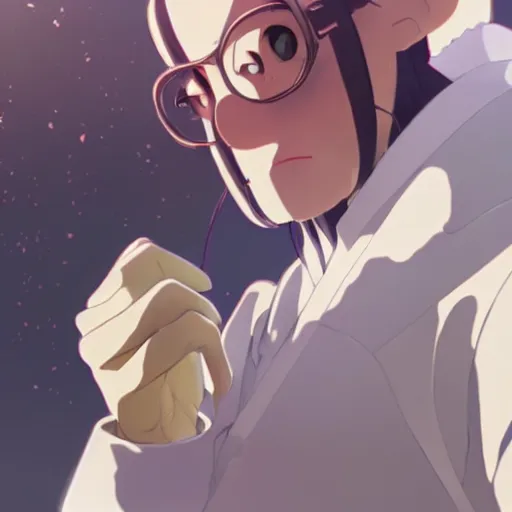 Image similar to a monkey wearing a lab coat, illustration concept art anime key visual trending pixiv fanbox by wlop and greg rutkowski and makoto shinkai and studio ghibli and kyoto animation symmetrical facial features