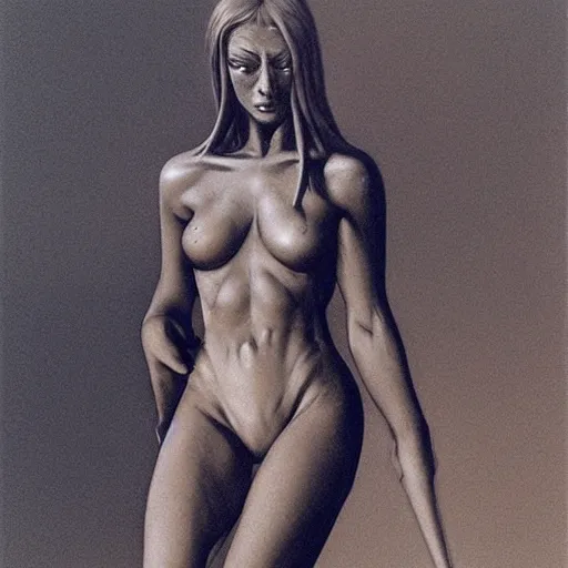 Image similar to elza ice in bikini, highly detailed, smooth, sharp focus, giger, zdzisław beksinski, laury lipton