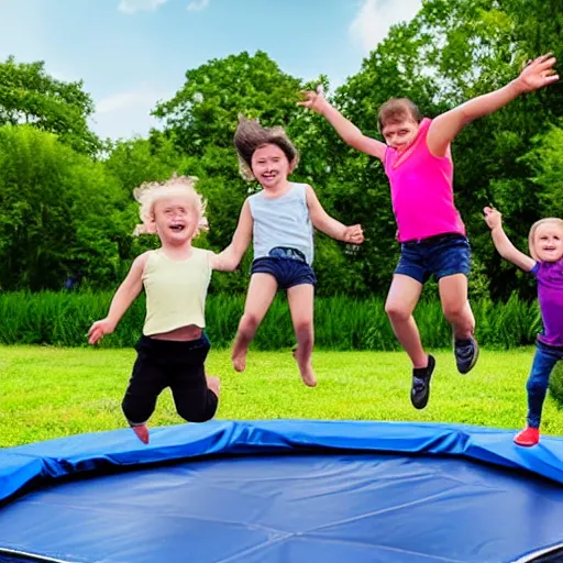 Prompt: A dozen babies jumping on a trampoline