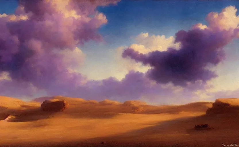 Image similar to a dreamy purple cloud scape above the aticama desert by vladimir volegov and raphael lacoste and delphin enjolras