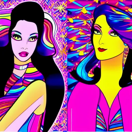 Image similar to Lisa Frank and Patrick Nagel collaboration