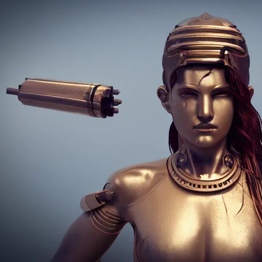 Image similar to greek female god with half cyborg, octane render.