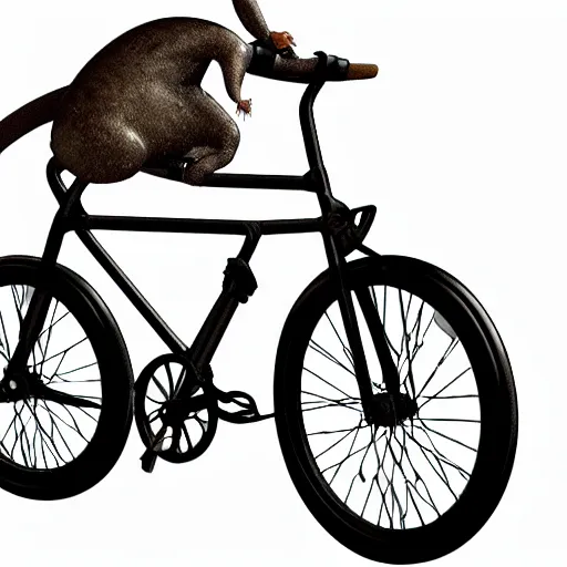 Image similar to a stainless steel bike, with swiss cheese wheels, there is a rat cycling on the surface of the moon and, photorealistic