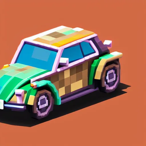 Image similar to a volkswagen beetle made of voxels isometric hd