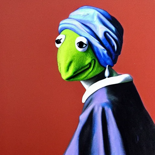 Prompt: kermit with a pearl earring, incredibly detailed, hyperrealistic, stylistic, painting