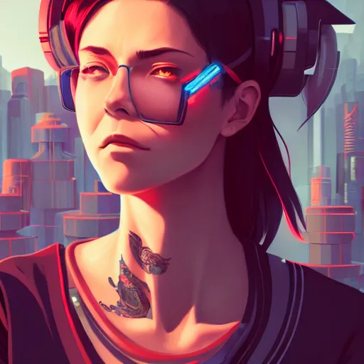 Image similar to portrait of a cyberpunk tattooed barmaid, artstation, elegant, highly detailed, digital painting, concept art, smooth, sharp focus, illustration, art by studio ghibli, fujita goro, atey ghailan, tom whalen, jean giraud 8 k