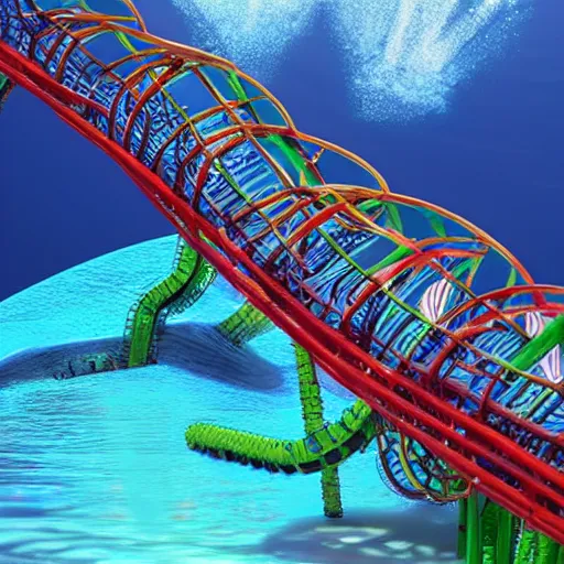 Image similar to underwater roller coaster, photorealistic, detailed