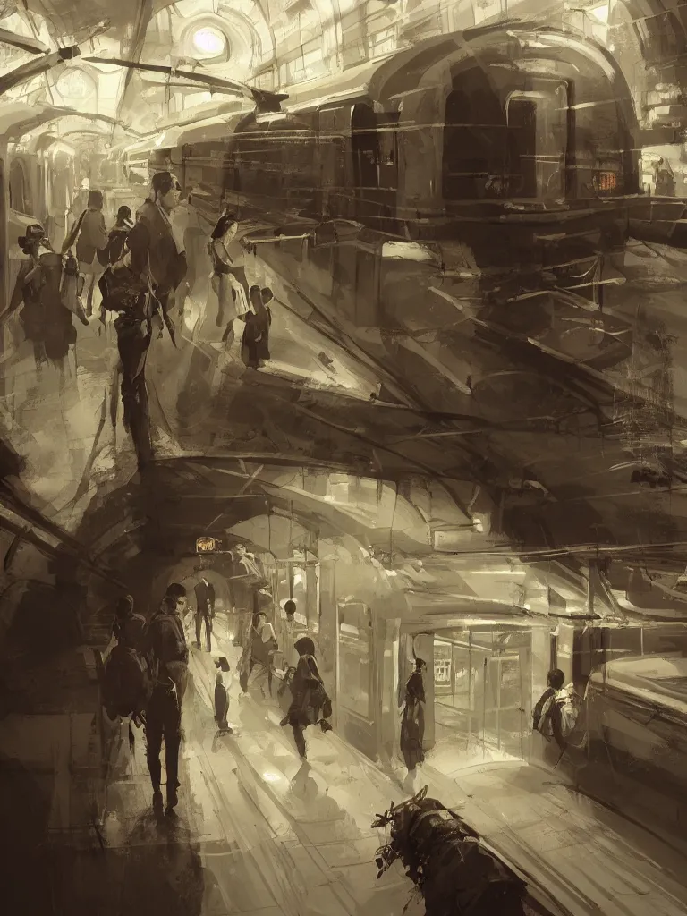 Image similar to riding the subway, by disney concept artists, blunt borders, rule of thirds, beautiful light