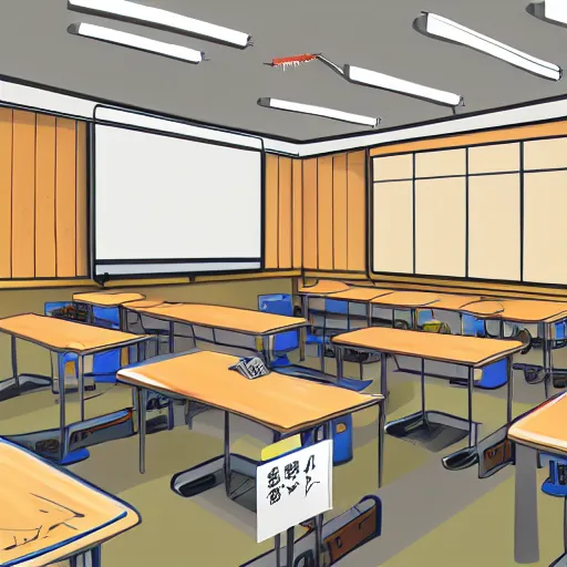 prompthunt: Typical anime classroom, empty, digital art, background, soft  lighting, detailed, in style of Makoto Shinkai