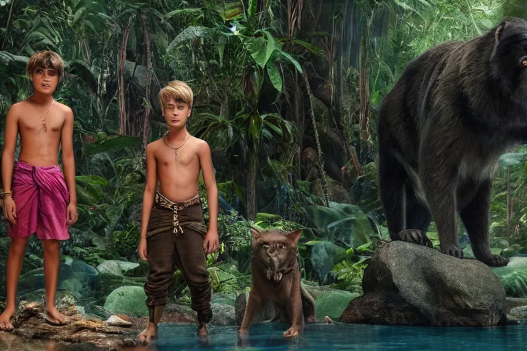 Prompt: justin bieber plays mowgli in the live action adaptation of the jungle book, red weapon 8 k s 3 5, cooke anamorphic / i lenses, highly detailed, cinematic lighting