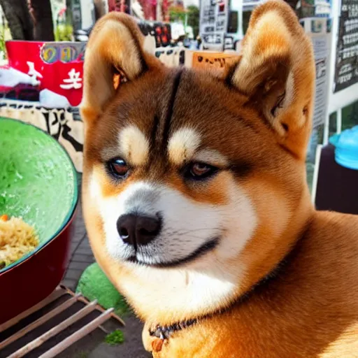 Image similar to a photo of a shiba inu made out of okonomiyaki